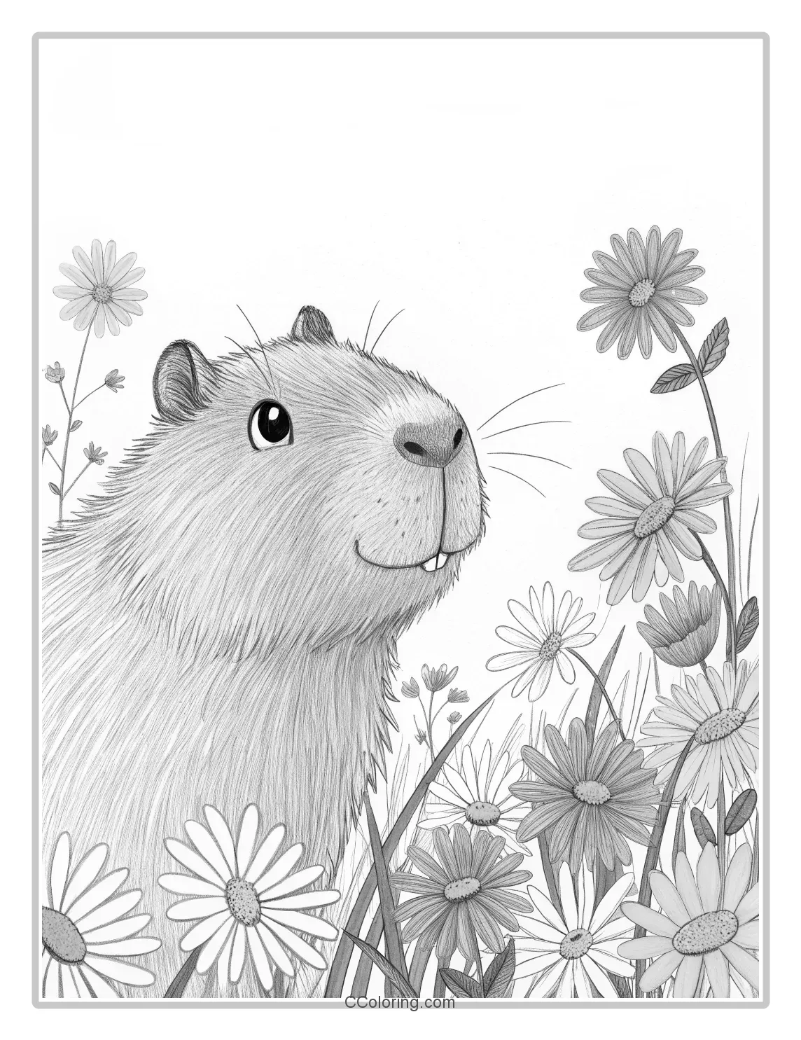 A capybara coloring pages  surrounded by a field