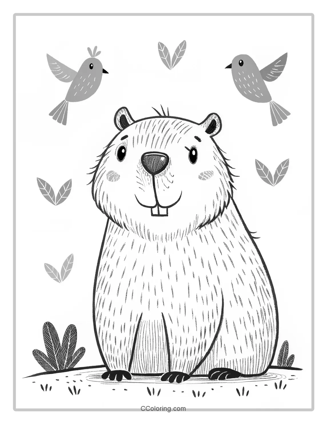 A capybara coloring pages birds