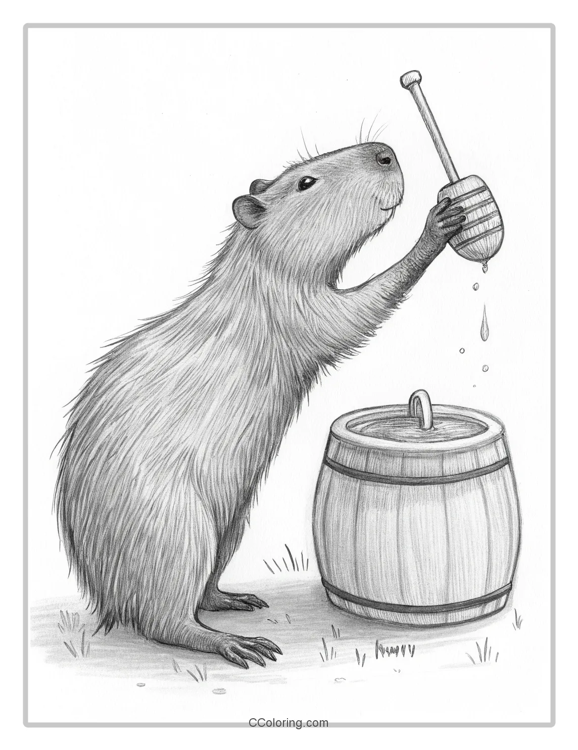 A capybara coloring pages paws with a honey dipper
