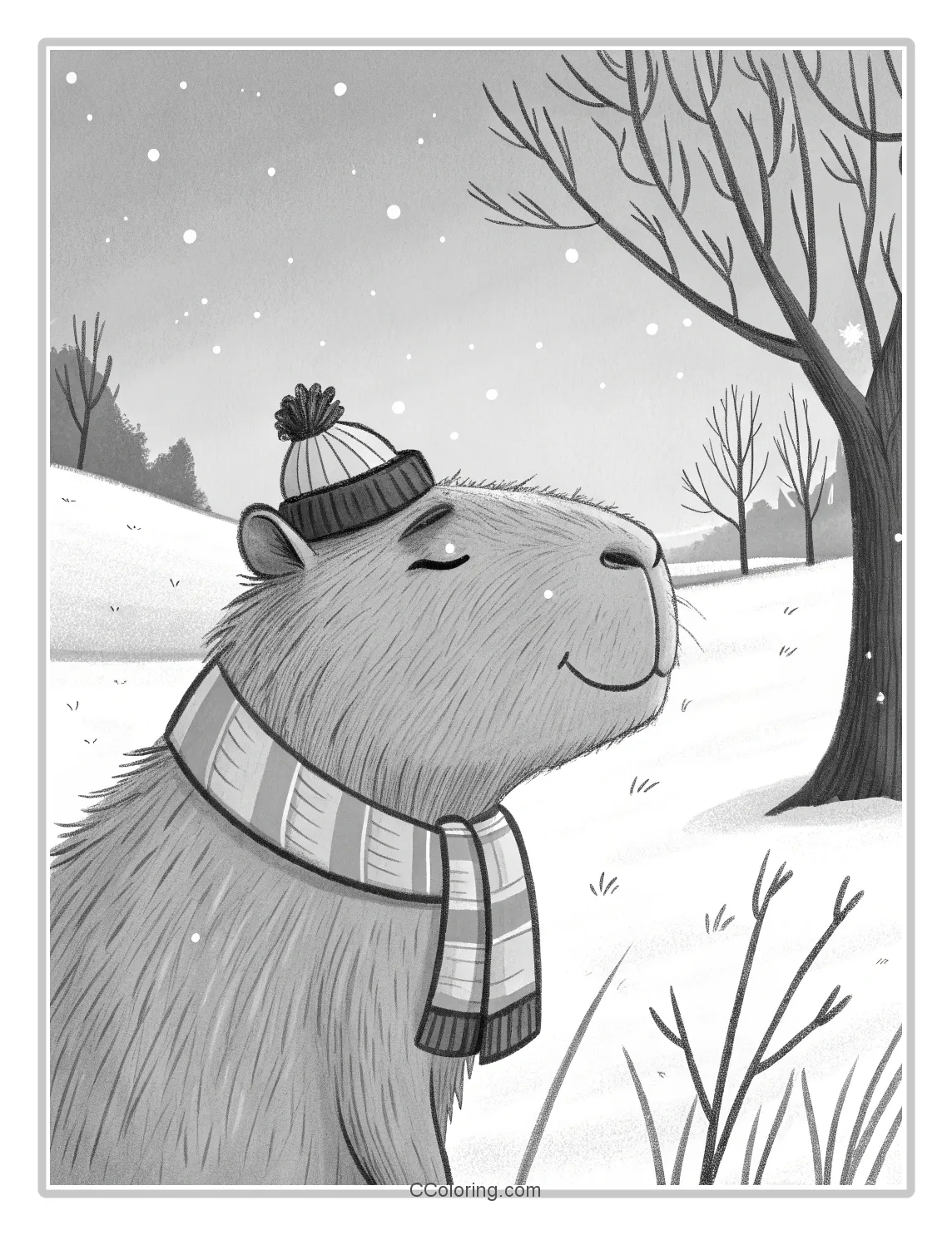 A capybara coloring pages perfect for a winter