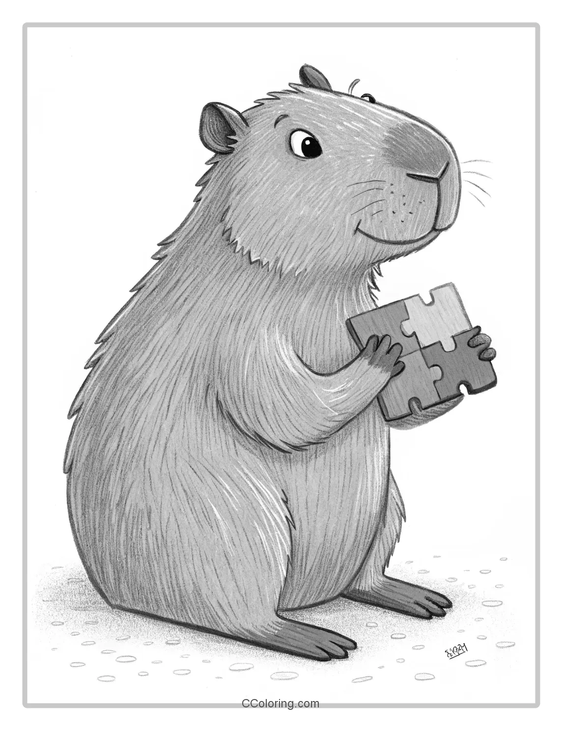 A capybara coloring pages puzzle piece