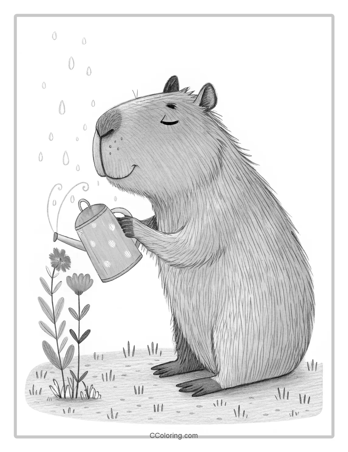 A capybara coloring pages watering can