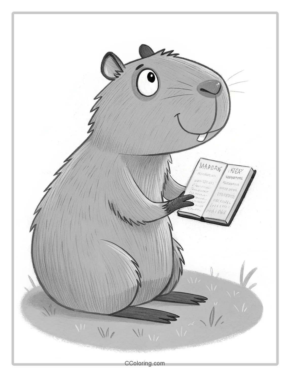 A capybara coloring pages with an open page