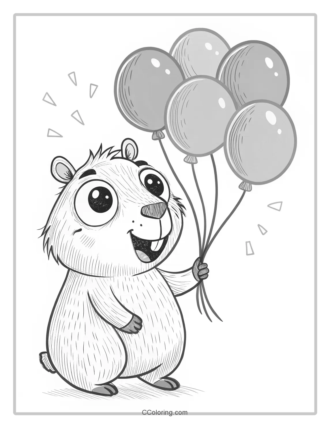 A cartoon capybara coloring pages balloons