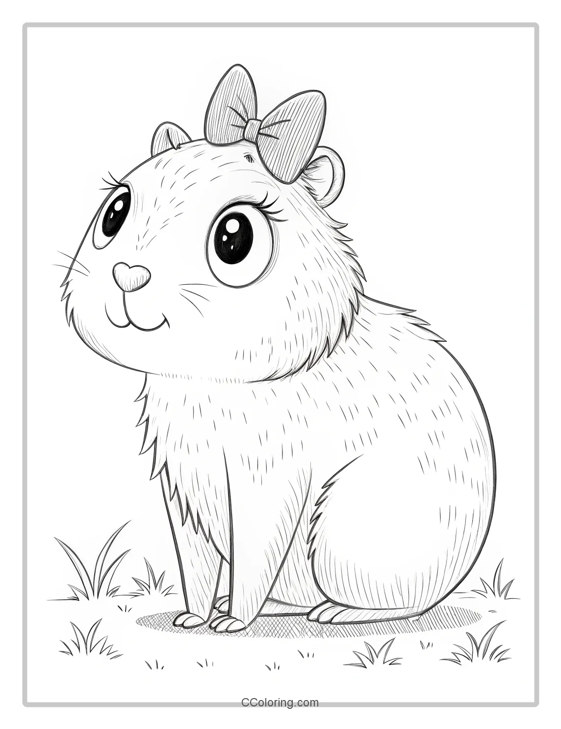 A cute capybara coloring pages round eyes and a tiny bow