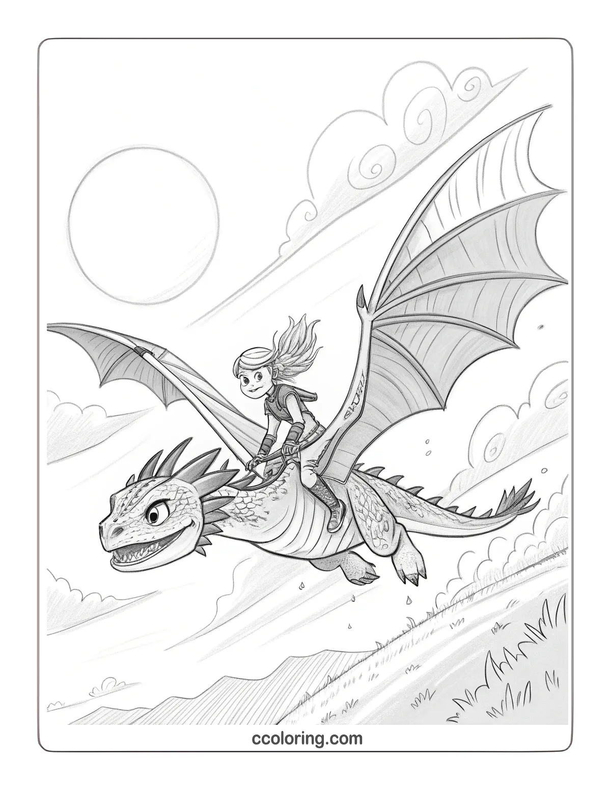 Astrid and Stormfly soaring through the sky