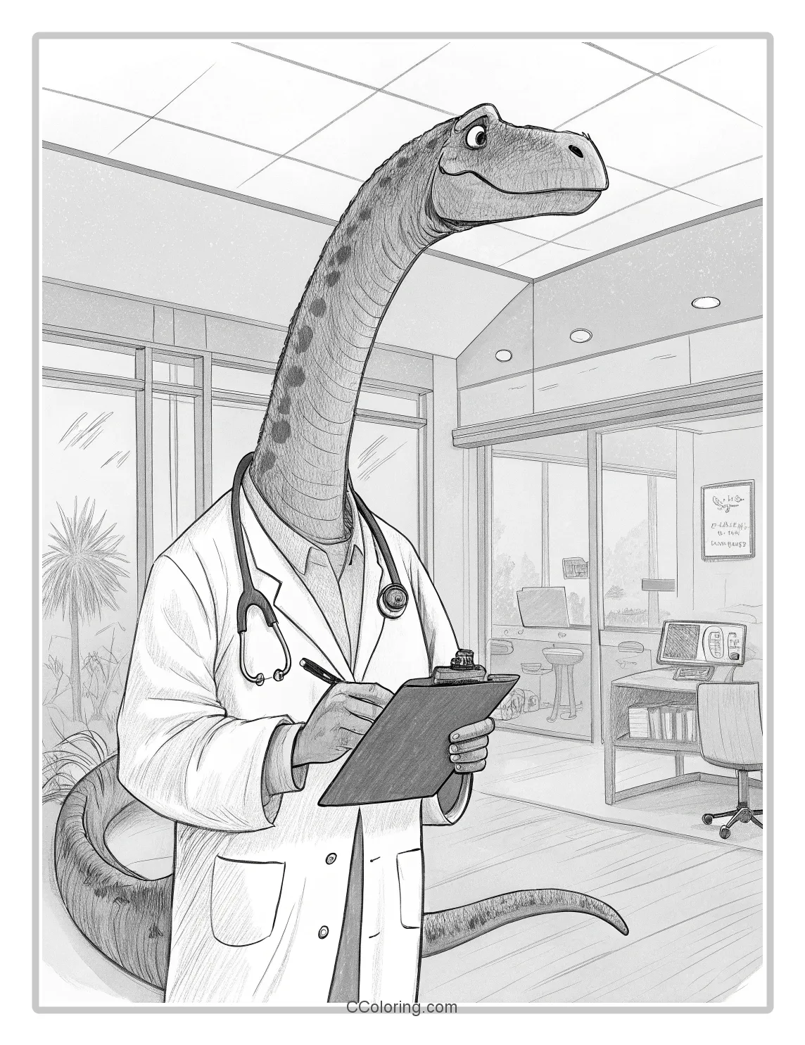 Brachiosaurus wearing a doctor s coat