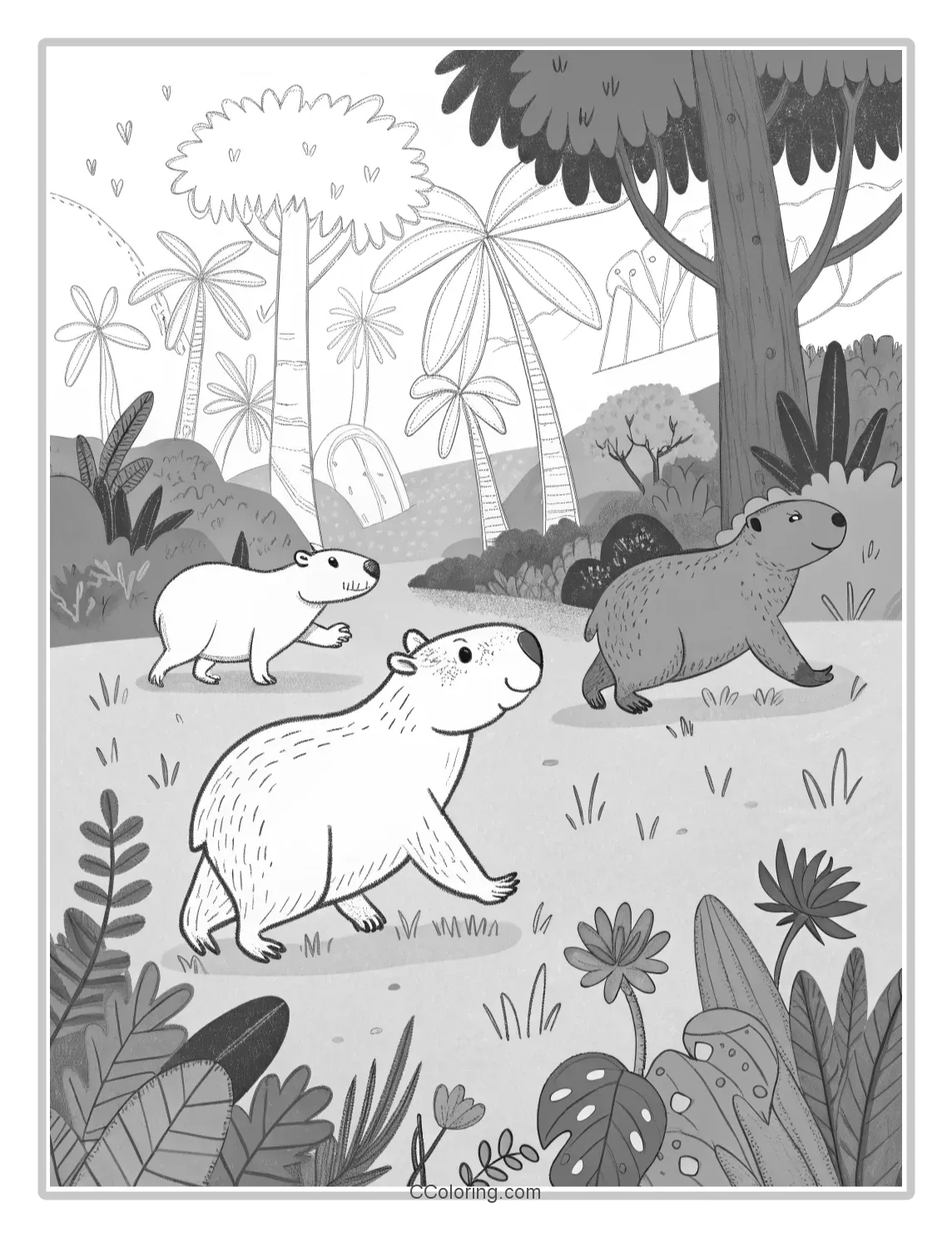 Capybara Coloring Pages Jungle Backgrounds