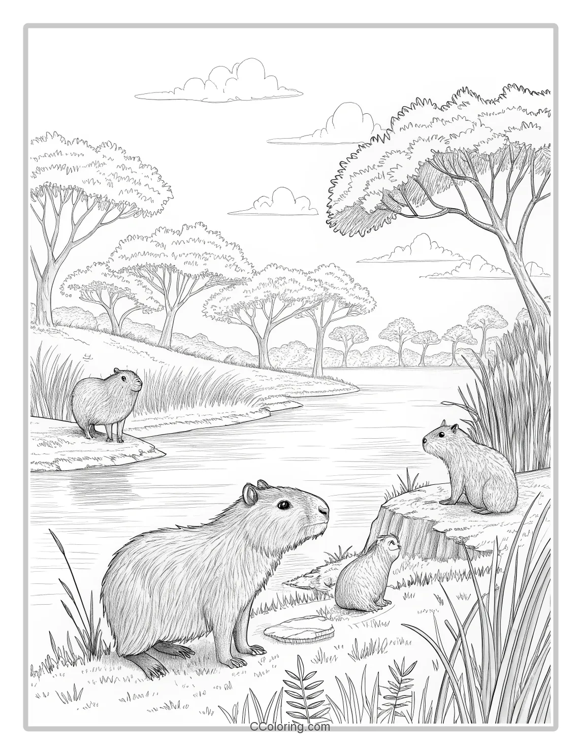 Capybara Coloring Pages Riverbank