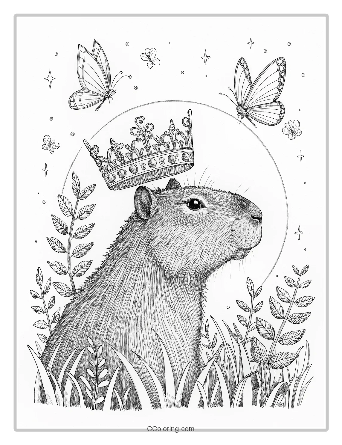 Capybara Coloring Pages and butterflies