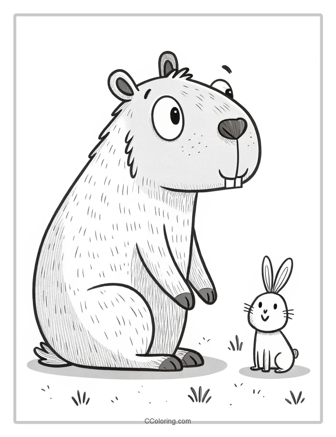 Capybara coloring pages a Little Friend next to it