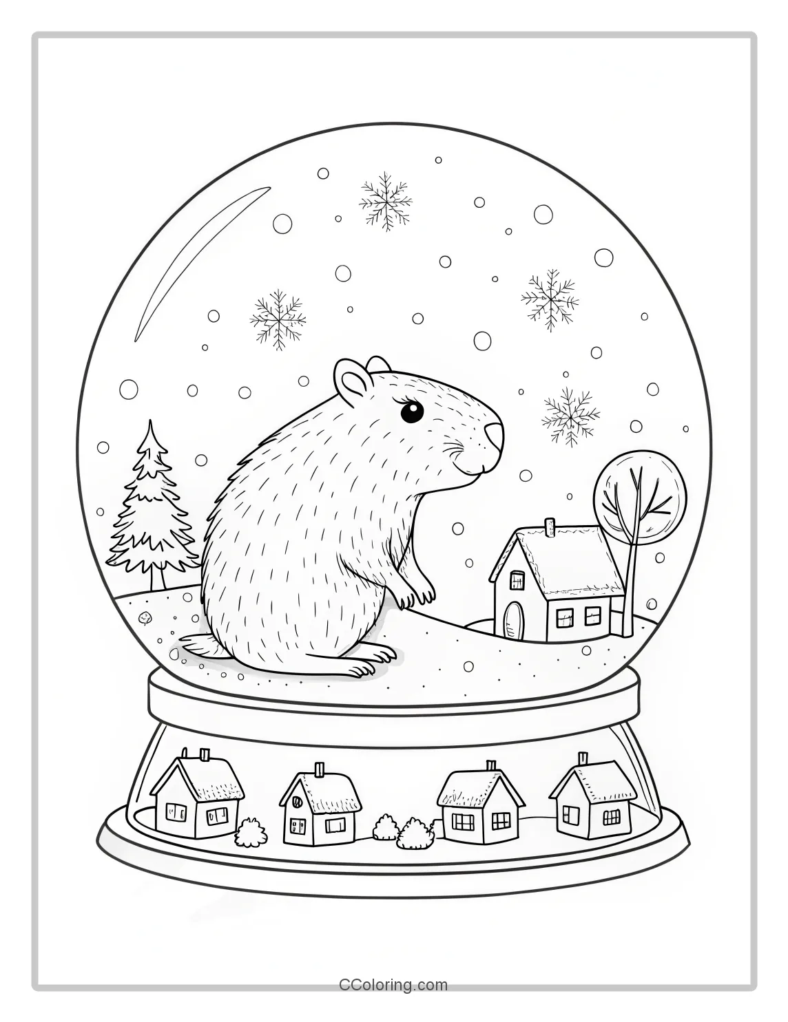 Capybara coloring pages a mini village  and a tiny tree