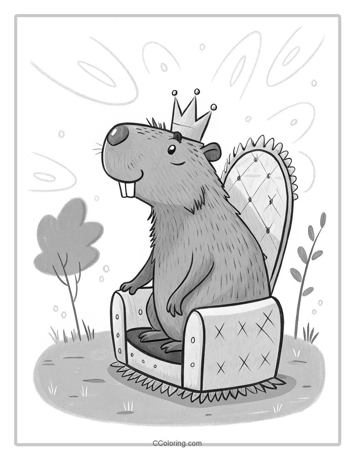 Capybara coloring pages a tiny crown