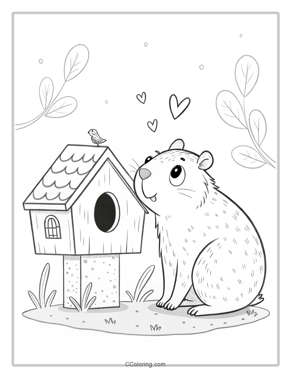 Capybara coloring pages birdhouse