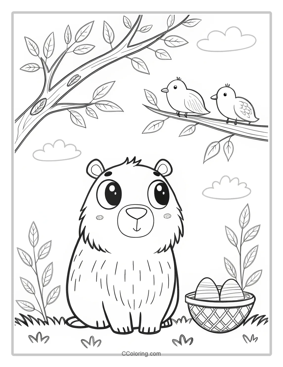 Capybara coloring pages birds and nests