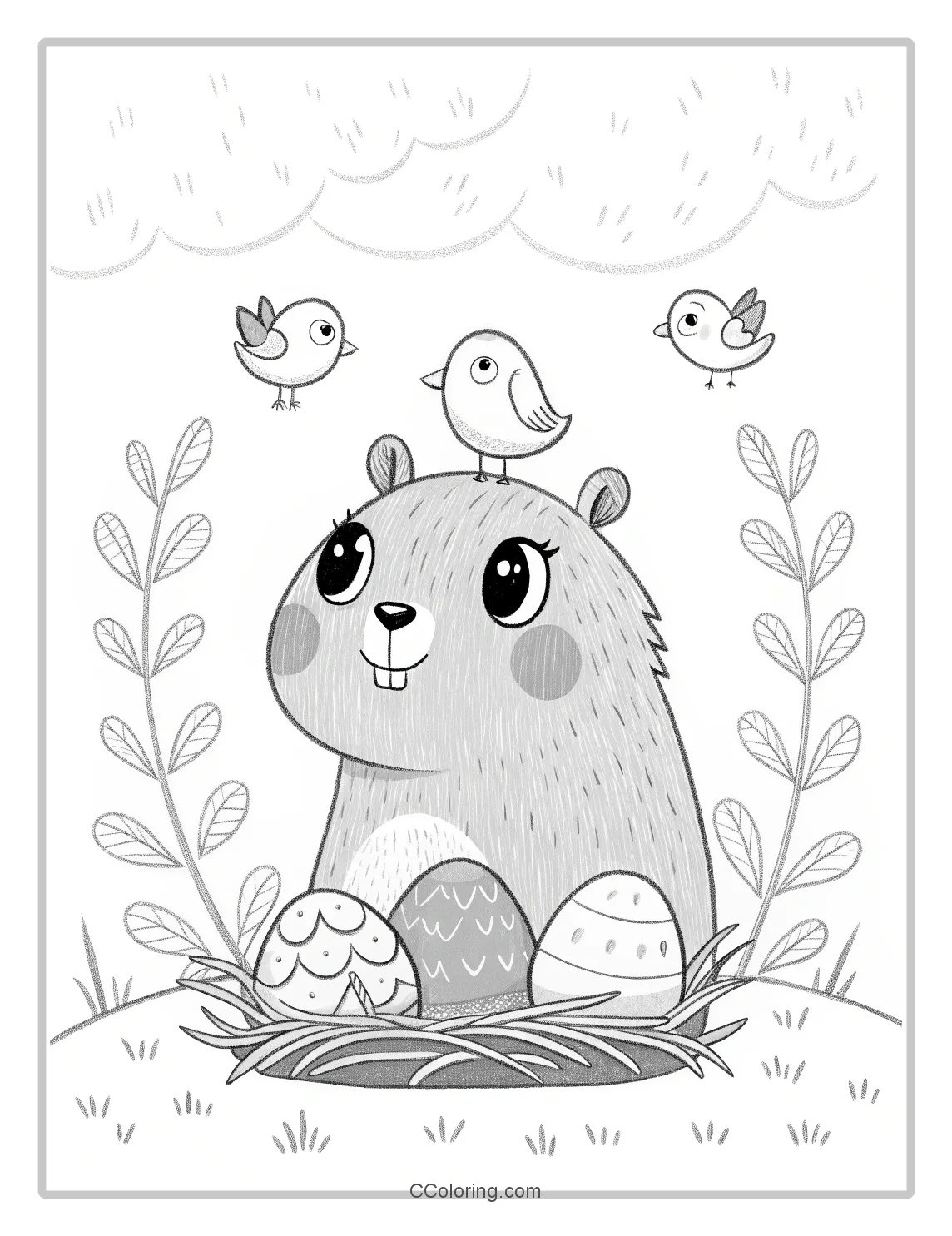 Capybara coloring pages birds
