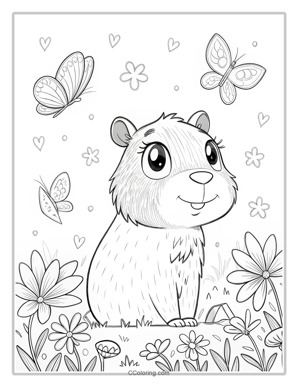 Capybara coloring pages butterflies and flowers