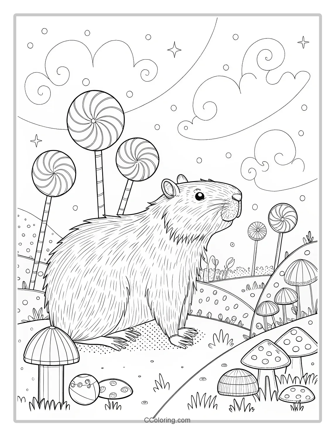 Capybara coloring pages cartoon style