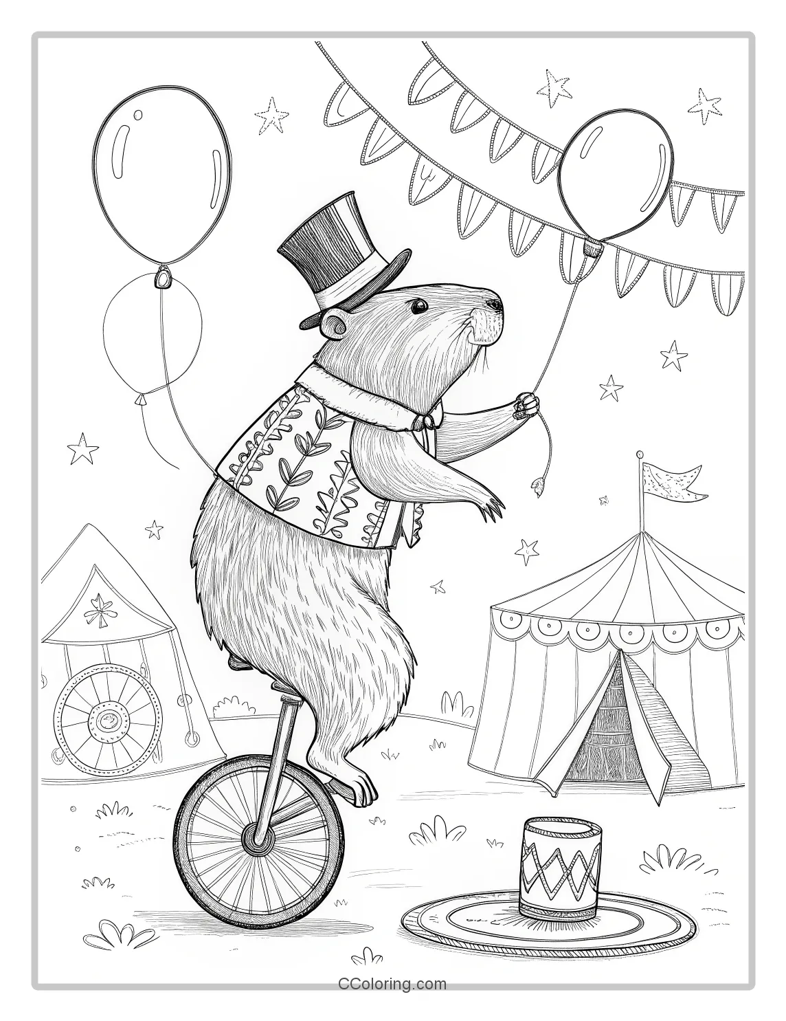 Capybara coloring pages circus props