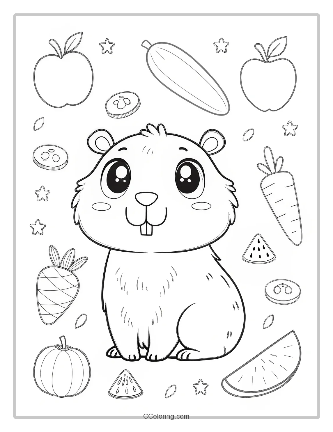 Capybara coloring pages fruits and vegetables