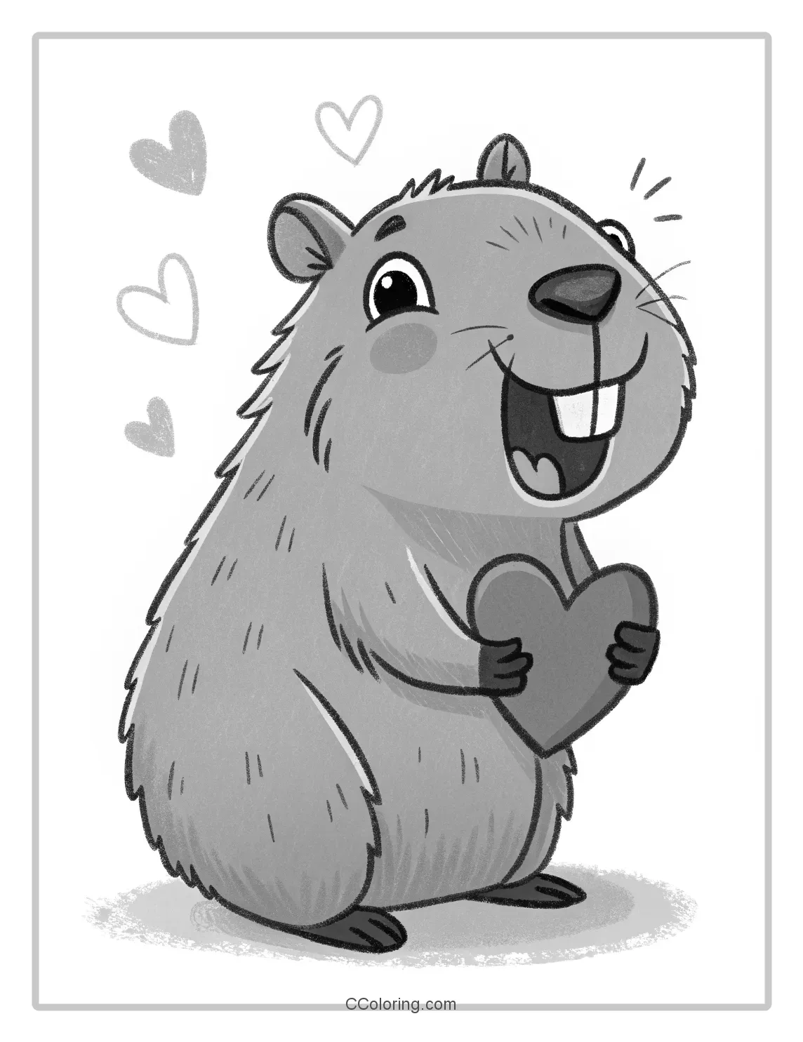 Capybara coloring pages holding a heart