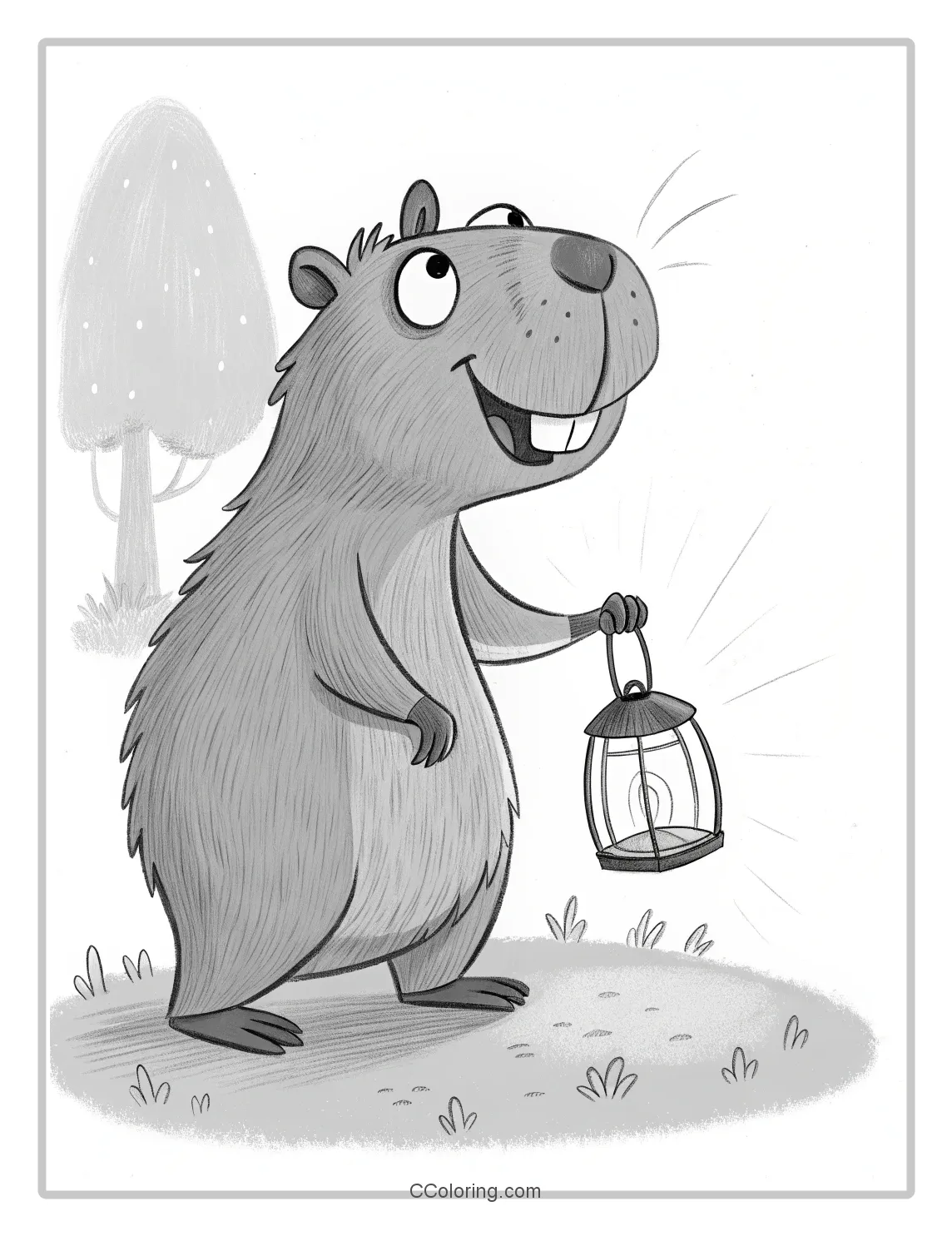 Capybara coloring pages holding a small lantern