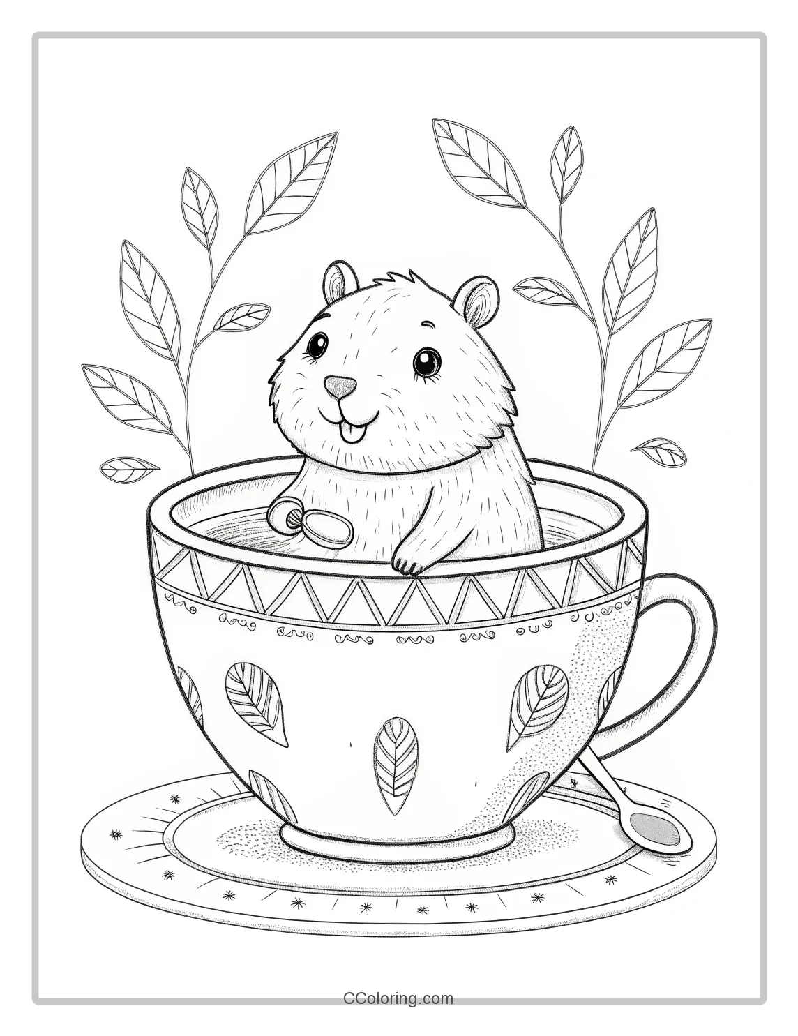 Capybara coloring pages in a Teacup a cute and whimsical