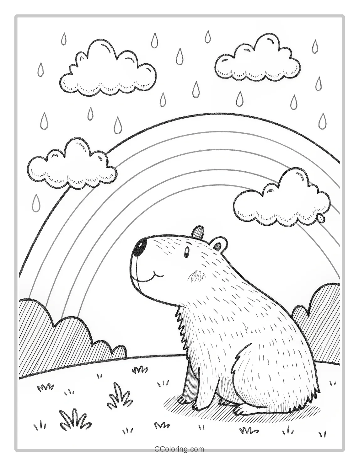 Capybara coloring pages rainbows and clouds