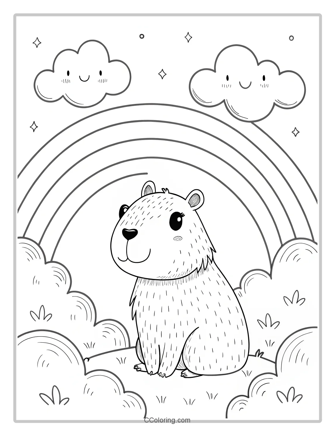 Capybara coloring pages rainbows