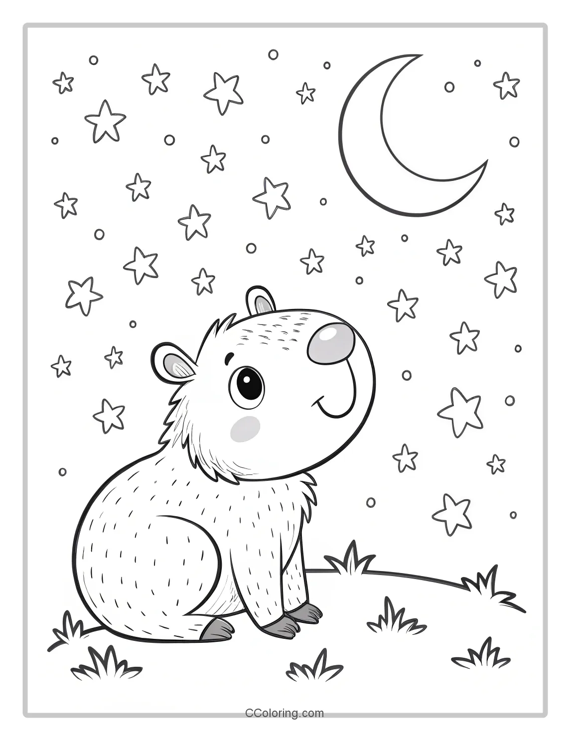 Capybara coloring pages stars and moons