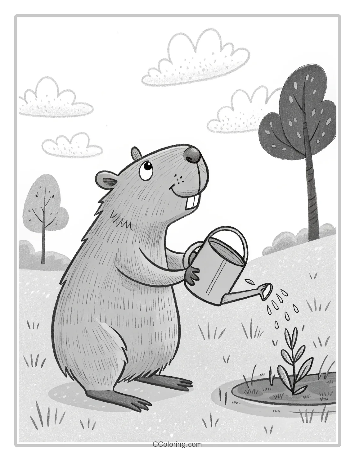 Capybara coloring pages watering can