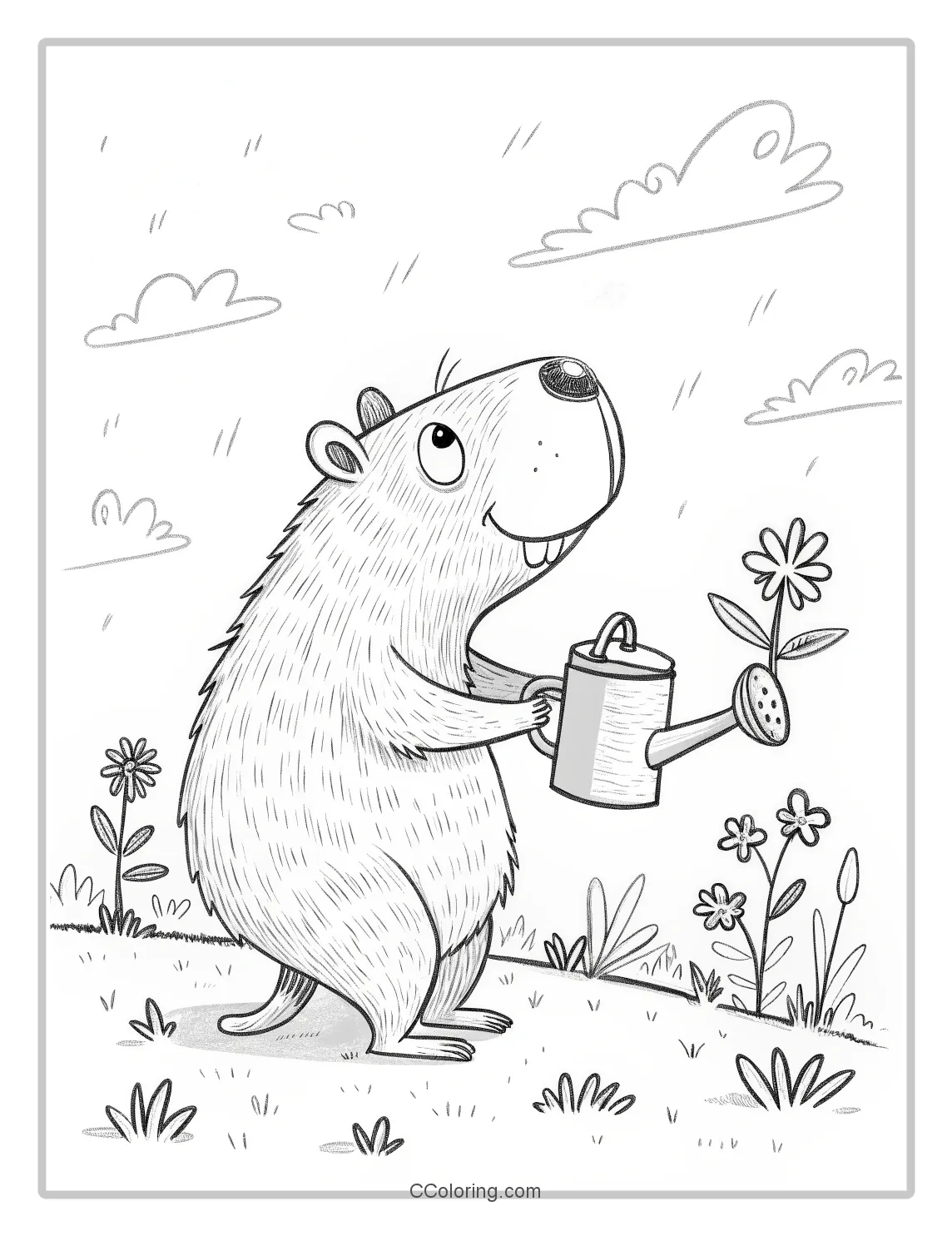 Capybara coloring pages watering