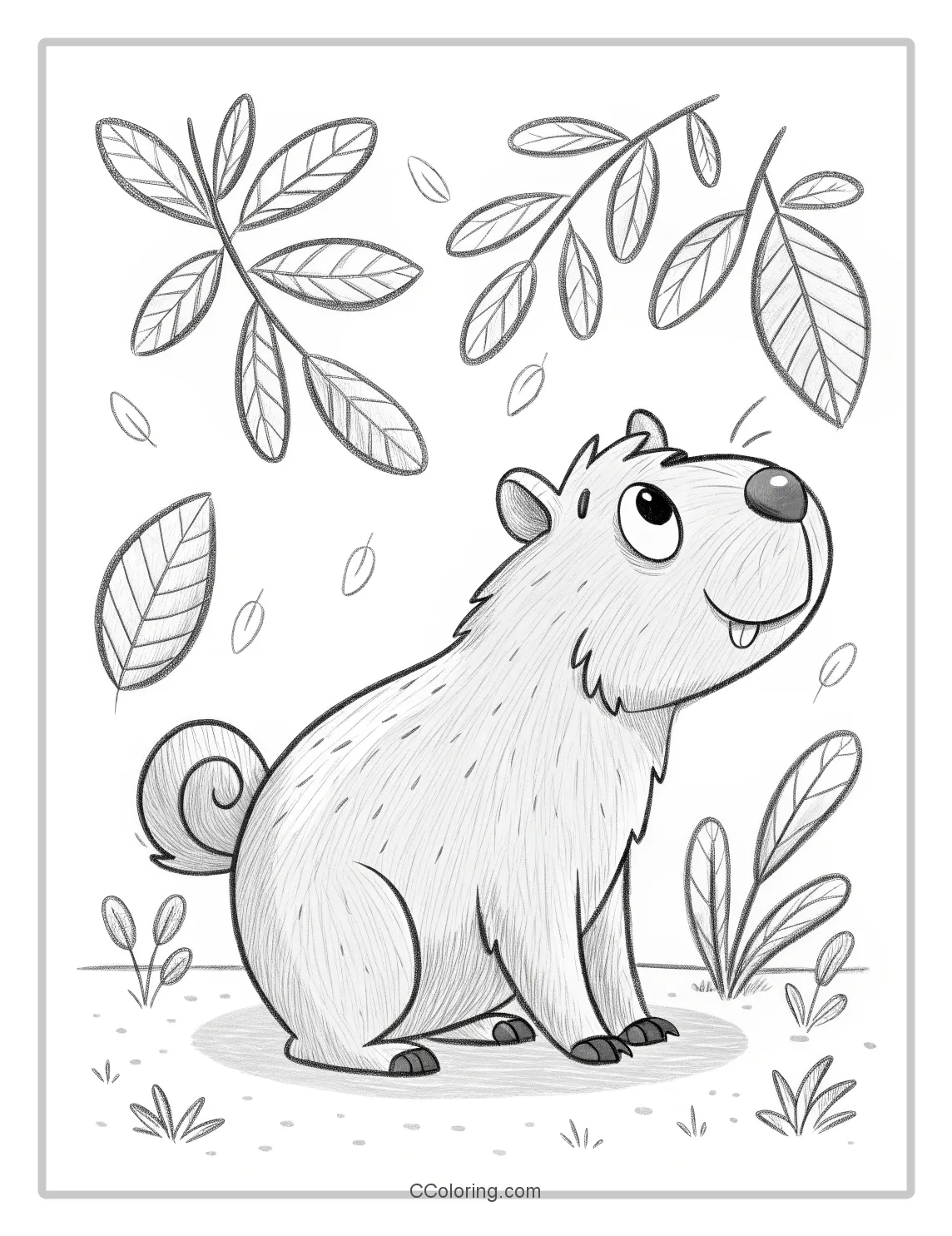 Capybara coloring pages with a Curly Tail