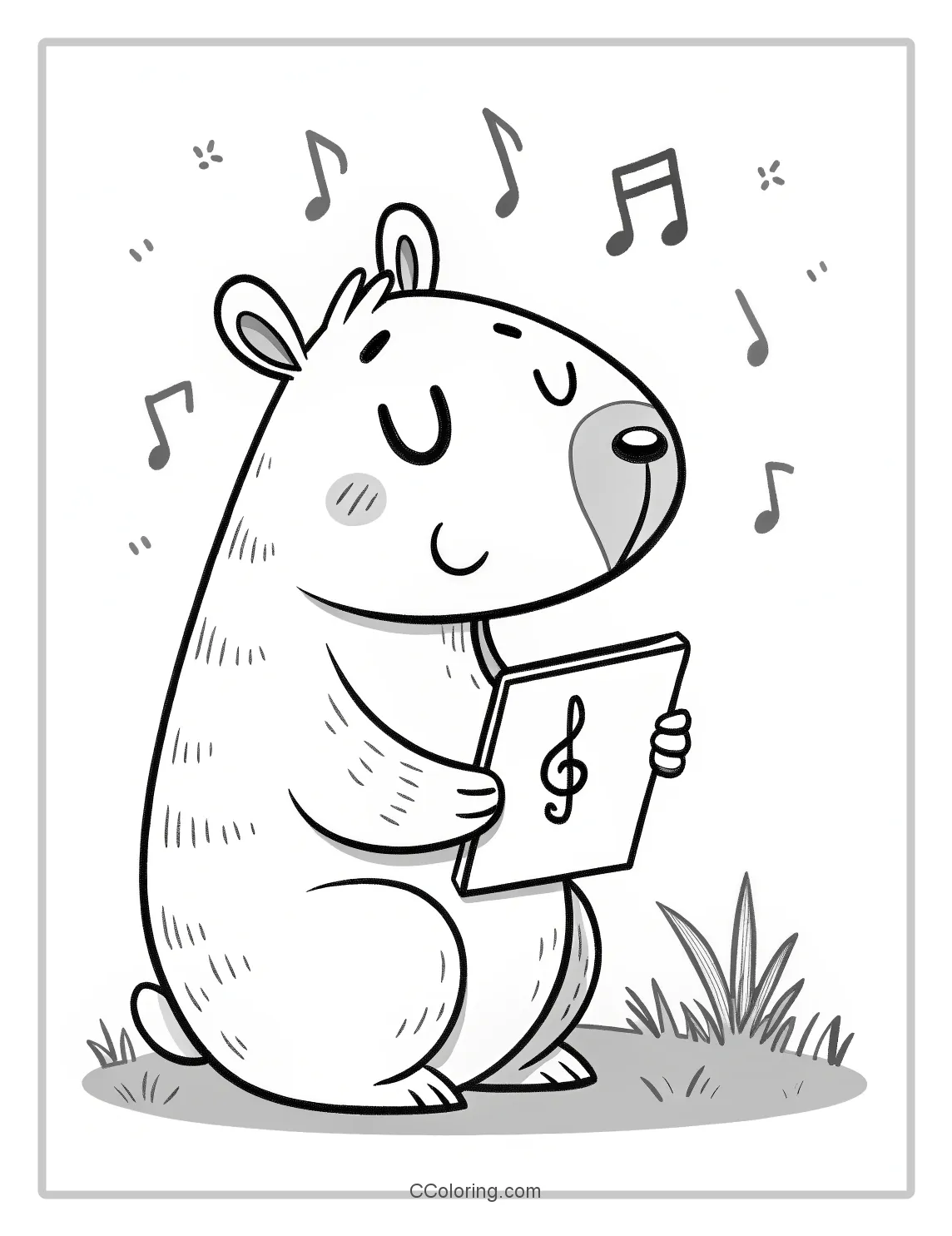 Capybara coloring pages with a Music Note
