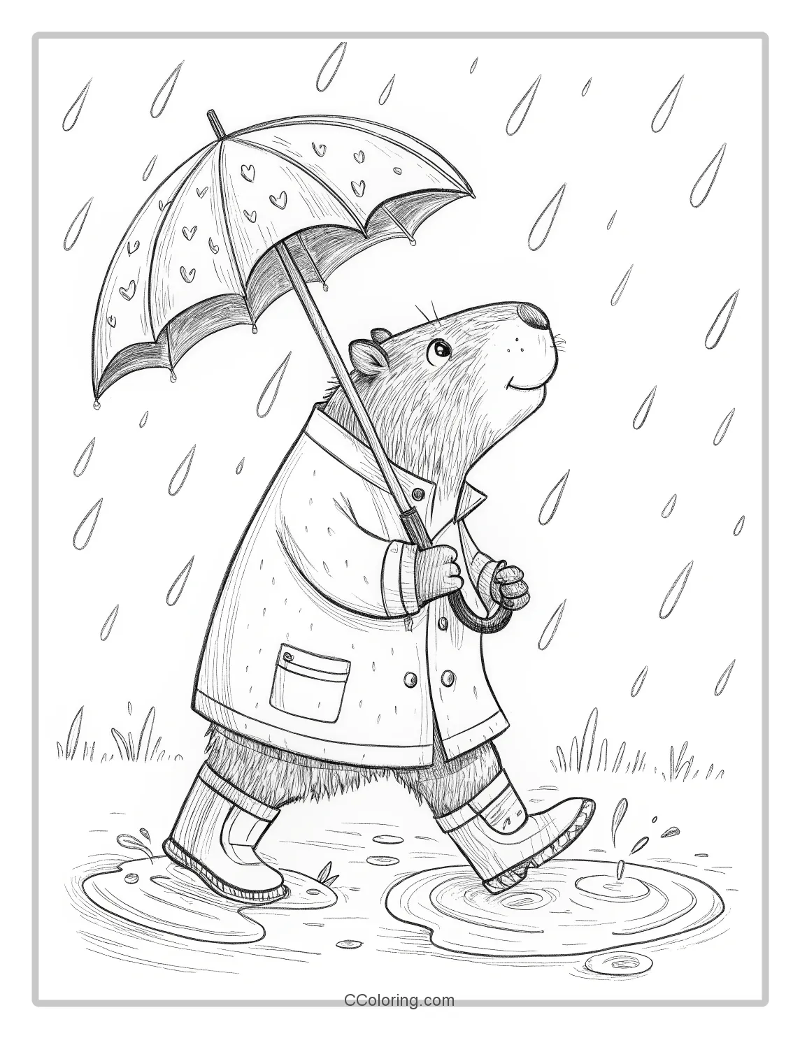 Capybara in a Rainy Day  raindrops
