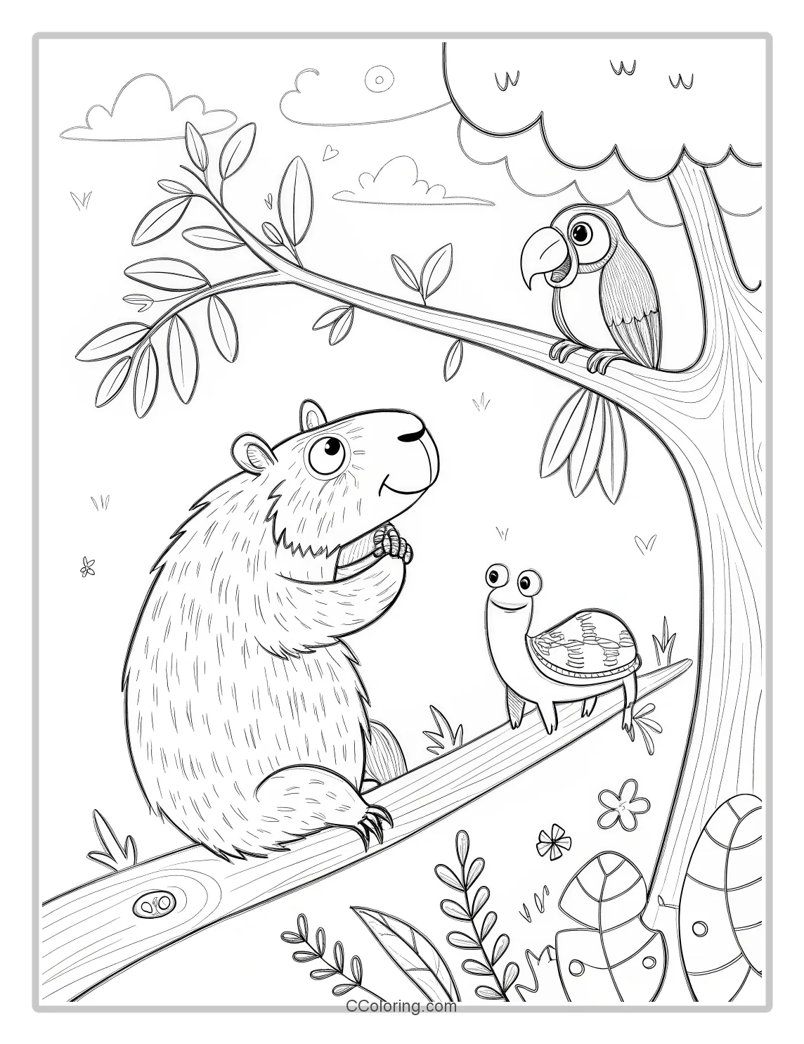 Capybara with Friends hanging out with other animals like a sloth