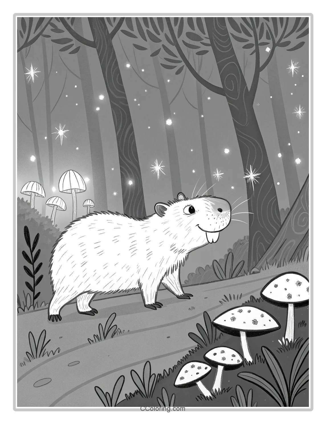 Cartoon Capybara Adventure and sparkling streams