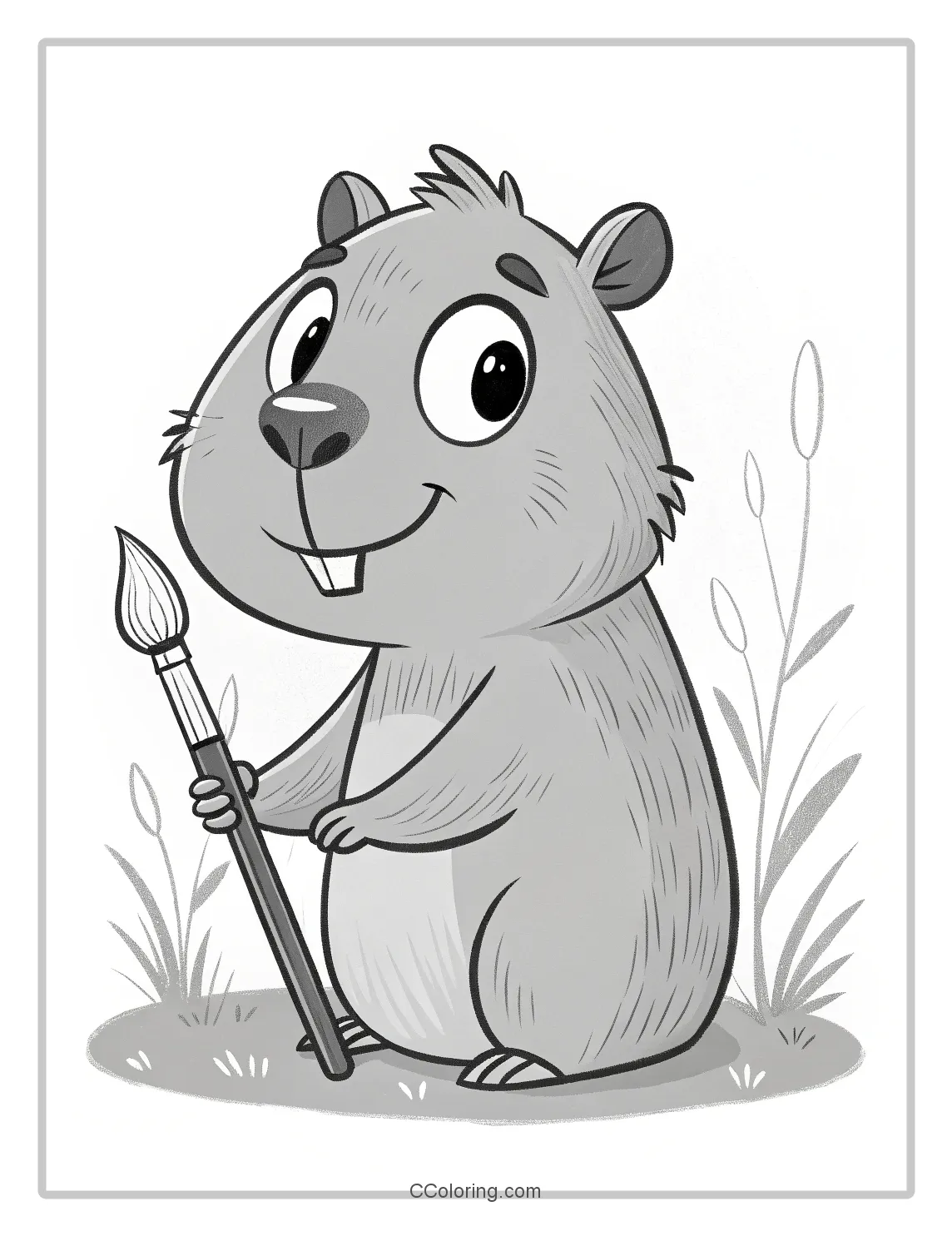 Cartoon capybara coloring pages paintbrush