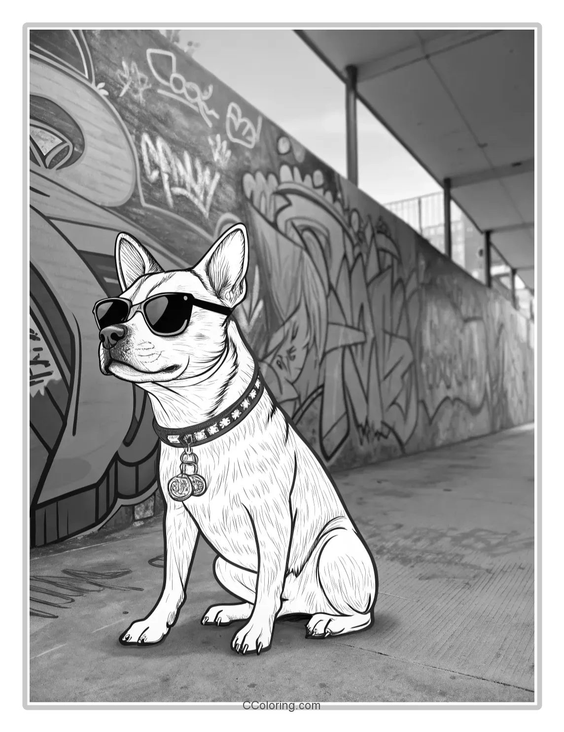 Puppies coloring pages High Contrast with Graffiti Walls