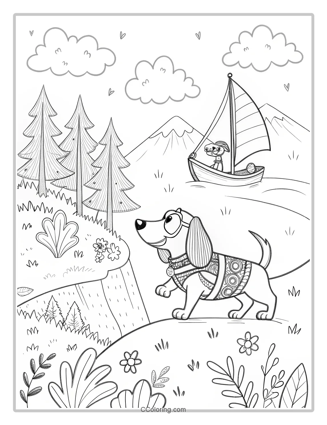 Puppies coloring pages with Adventure Themes