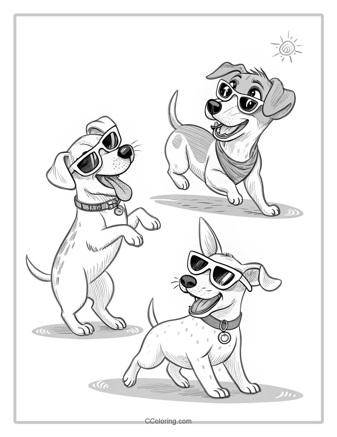 Puppies coloring pages with Energetic Poses