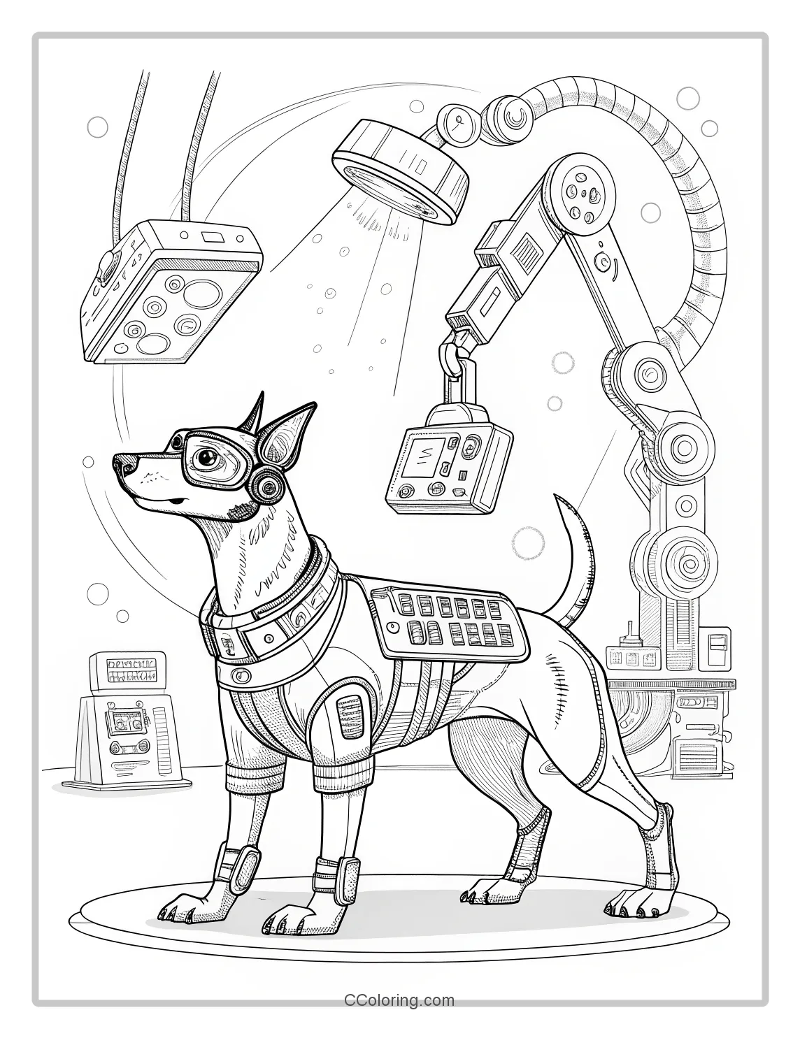 Puppies coloring pages with Futuristic Gadgets