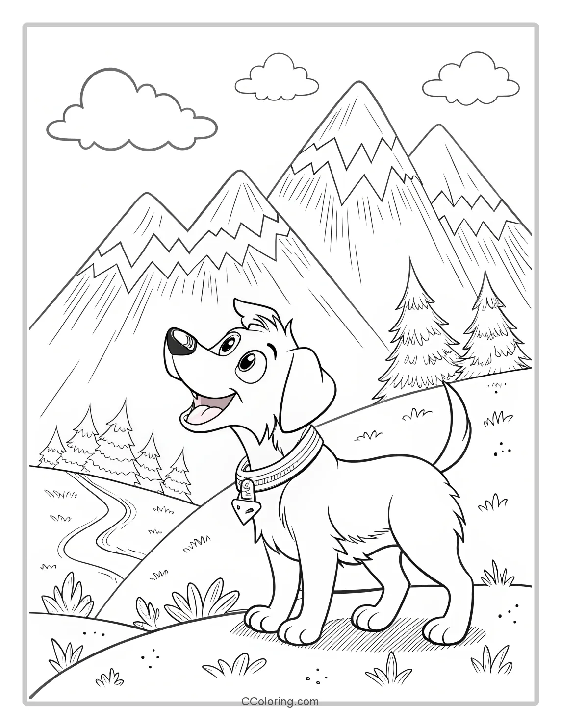 Puppies coloring pages with Mountain Backgrounds