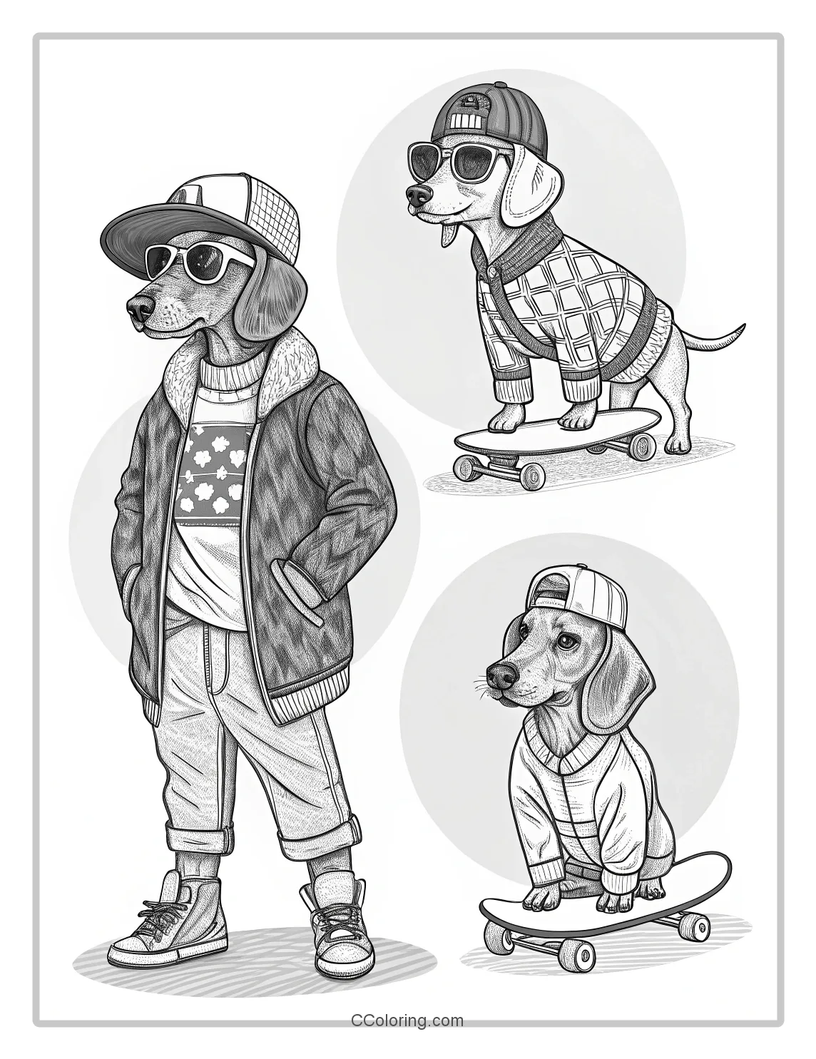 Puppies coloring pages with Streetwear Outfits