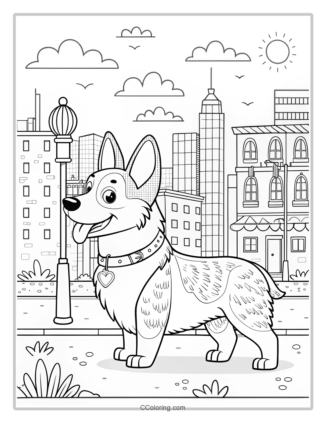Puppies coloring pages with Urban Backgrounds