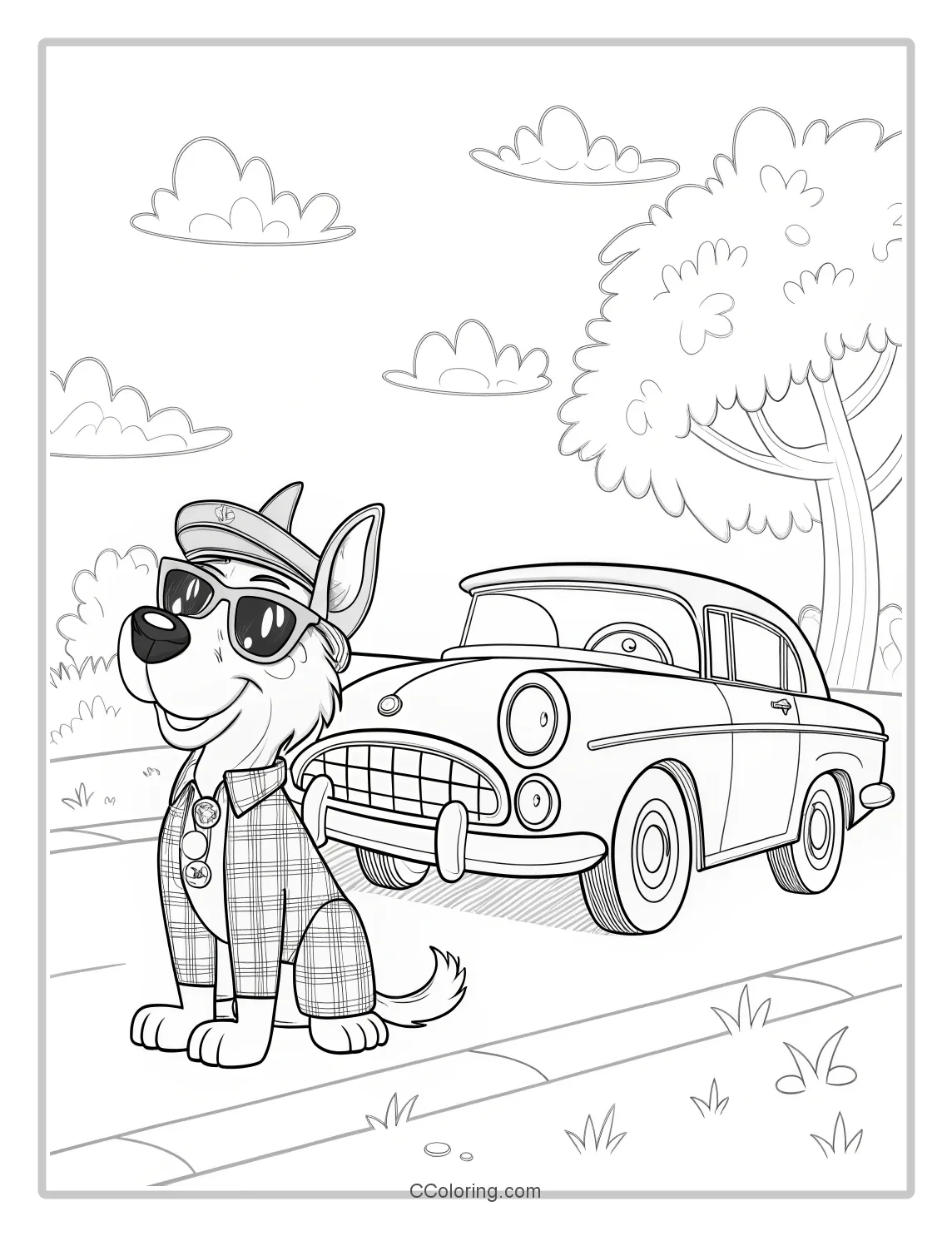 Puppies coloring pages with Vintage Cars