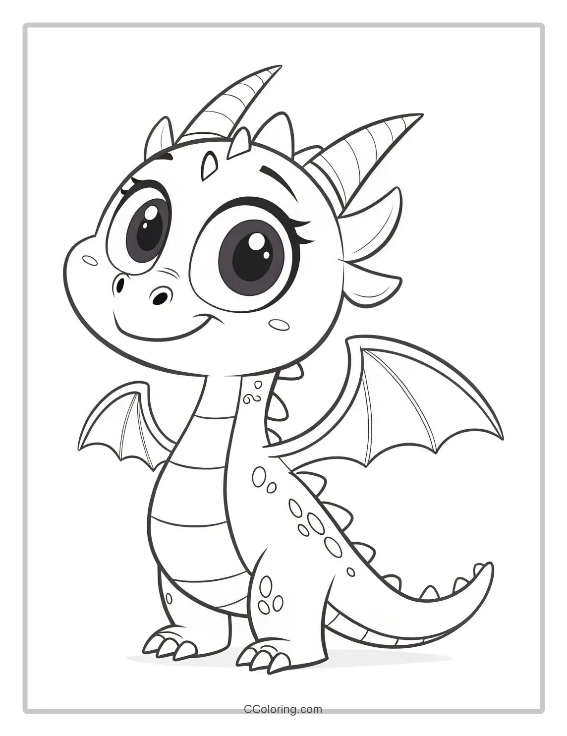 Cute cartoon dragon coloring page with big eyes