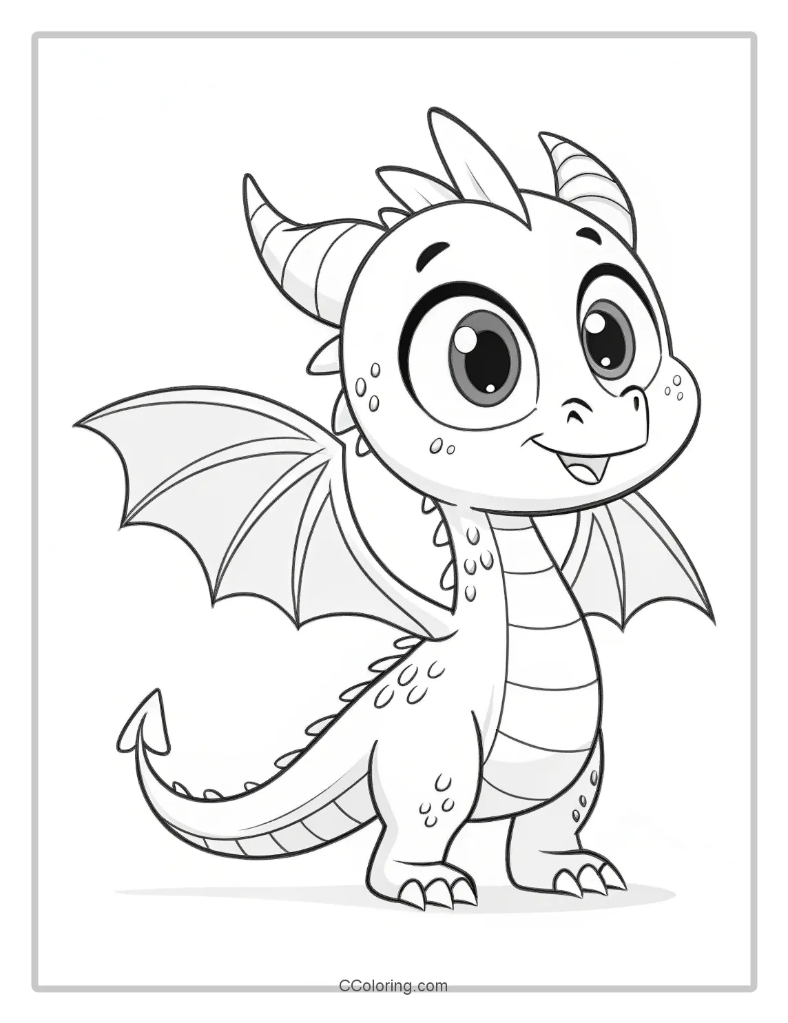 Cute dragon with a simple outline and a cute face, ready for coloring