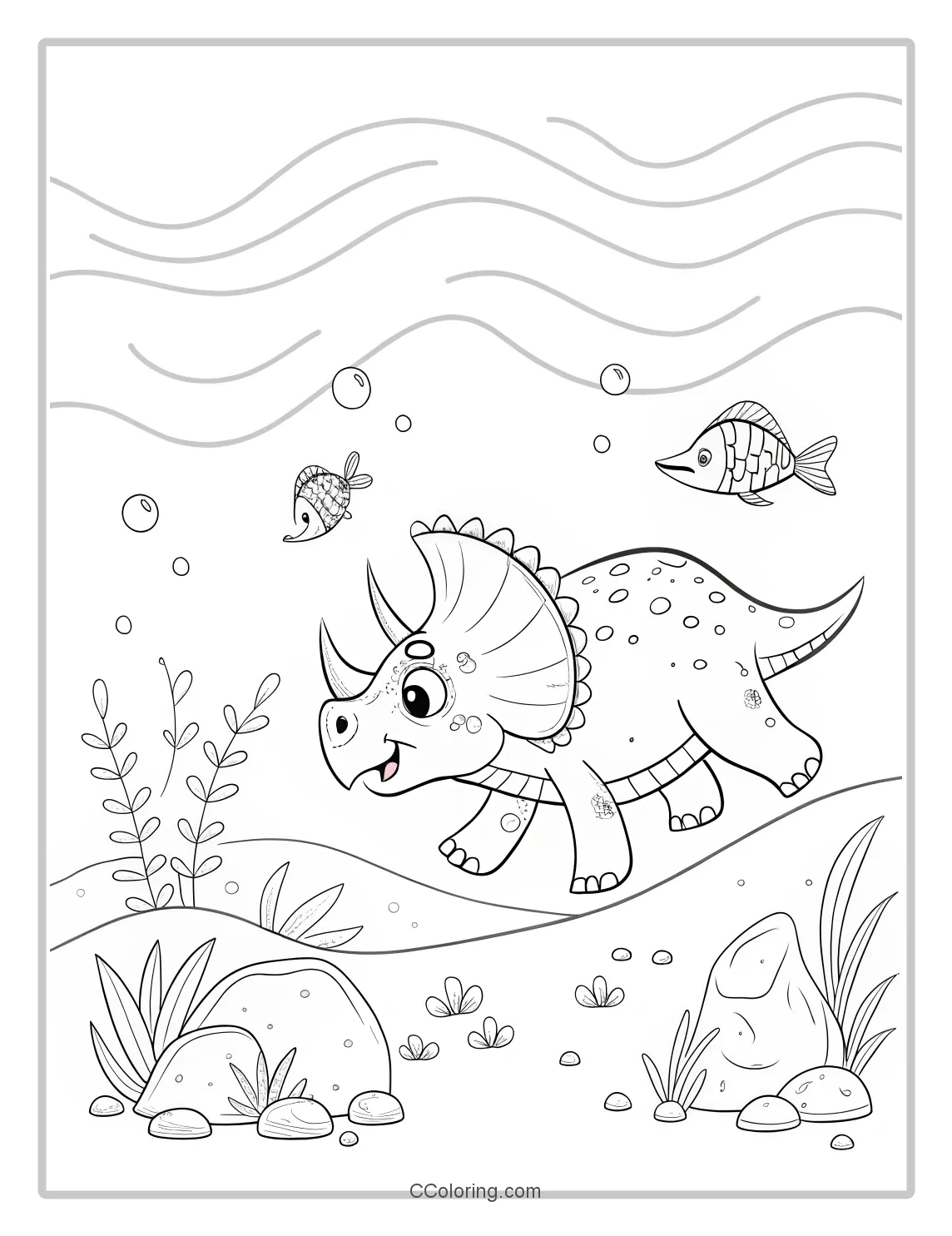 Dragon Triceratops chasing fish in the sea