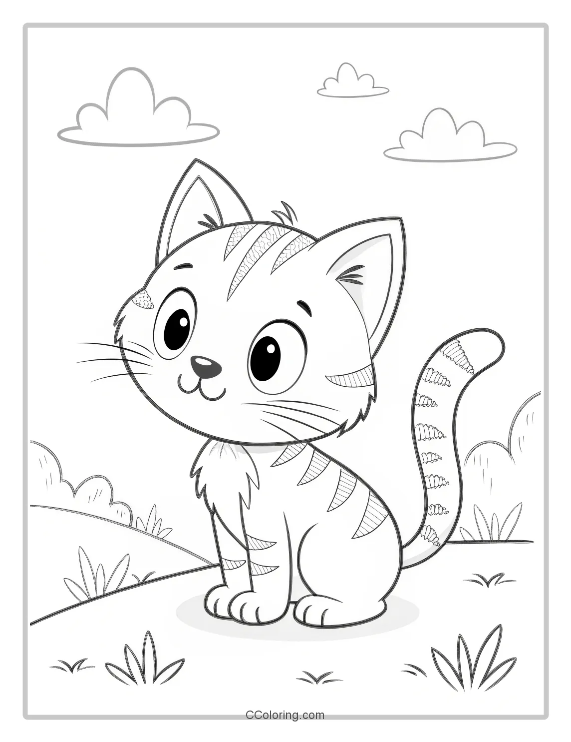 Kitten Coloring Page in Monochrome